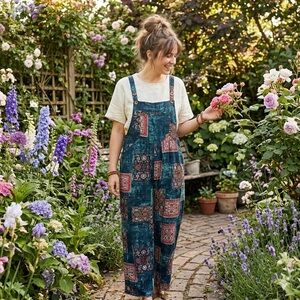 Cotton Blend Boho Patchwork Overalls